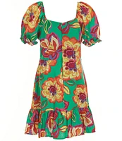 GB Big Girls 7-16 Floral Print Puff Sleeve Tiered Dress