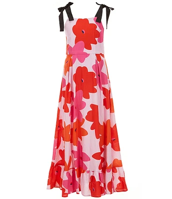 GB Big Girls Large Floral Print Ribbon Strap Maxi Dress
