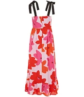 GB Big Girls Large Floral Print Ribbon Strap Maxi Dress