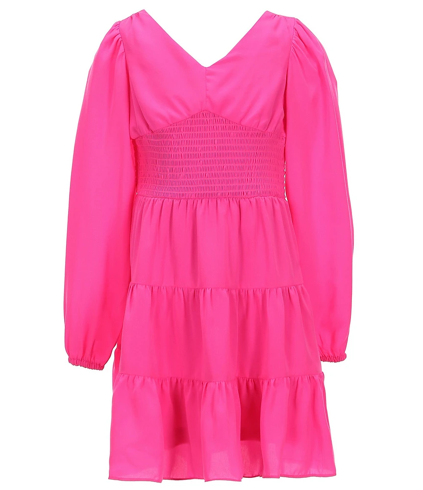GB Big Girls Long Sleeve Smocked Waist Dress