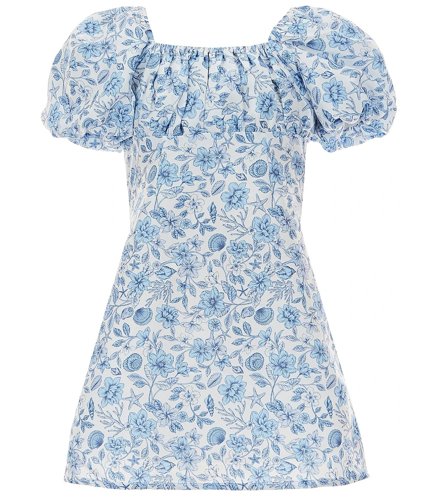 GB Big Girls 7-16 Mini Floral Print Puff-Sleeve Empire Waist Dress