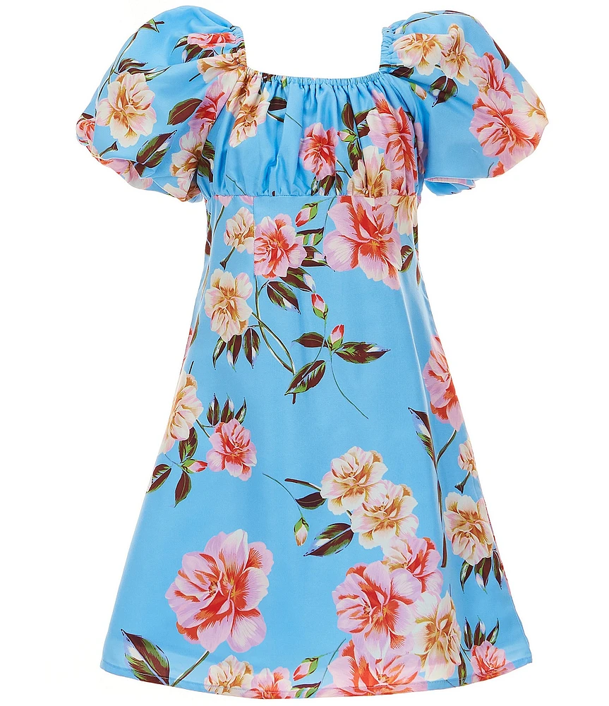 GB Big Girls 7-16 Floral Print Puff-Sleeve Empire Waist Dress
