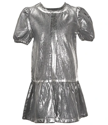 GB Big Girls 7-16 Puff Sleeve Metallic Coated Dress