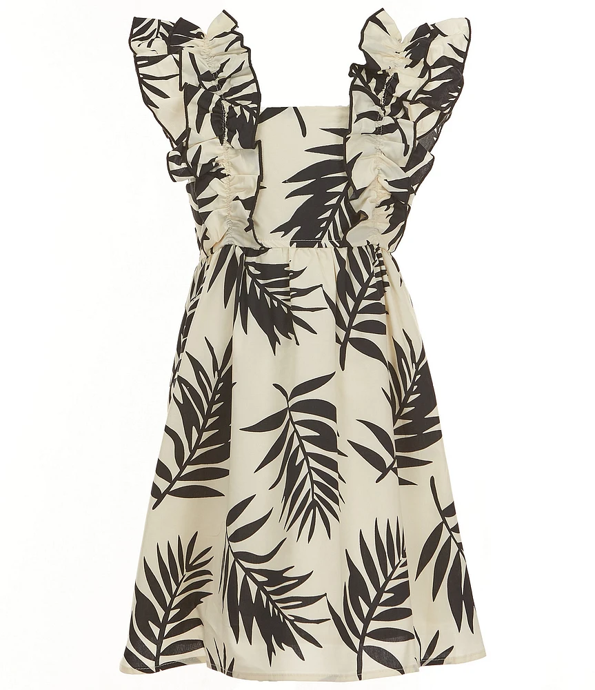 GB Big Girls 7-16 Ruffle Sleeve Palm Print Dress