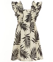 GB Big Girls 7-16 Ruffle Sleeve Palm Print Dress
