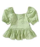 GB Big Girls 7-16 Short Sleeve Woven Babydoll Floral Embroidered Top