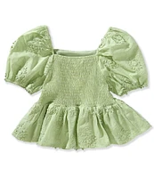 GB Big Girls 7-16 Short Sleeve Woven Babydoll Floral Embroidered Top