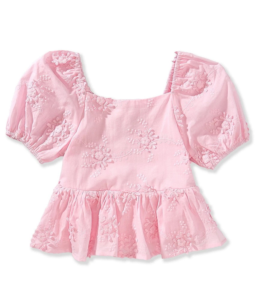 GB Big Girls 7-16 Short Sleeve Woven Babydoll Floral Embroidered Top