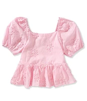 GB Big Girls 7-16 Short Sleeve Woven Babydoll Floral Embroidered Top