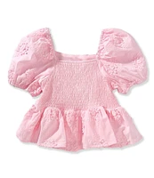 GB Big Girls 7-16 Short Sleeve Woven Babydoll Floral Embroidered Top