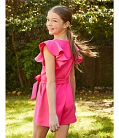 GB Big Girls 7-16 Tiered Ruffle Sleeve Tie Front Romper