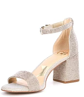 GB Bling-Out Rhinestone Embellished Family Matching Ankle Strap Block Heel Sandals