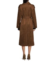 GB Button Front Tie Waist Faux Suede Trench Coat