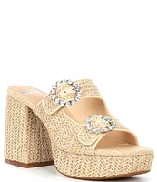 GB Deja-Vu Raffia Rhinestone Buckle Platform Sandals