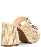 GB Deja-Vu Raffia Rhinestone Buckle Platform Sandals