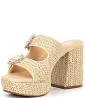 GB Deja-Vu Raffia Rhinestone Buckle Platform Sandals