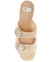 GB Deja-Vu Raffia Rhinestone Buckle Platform Sandals