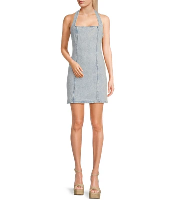 GB Denim Square Neck Halter Mini Dress