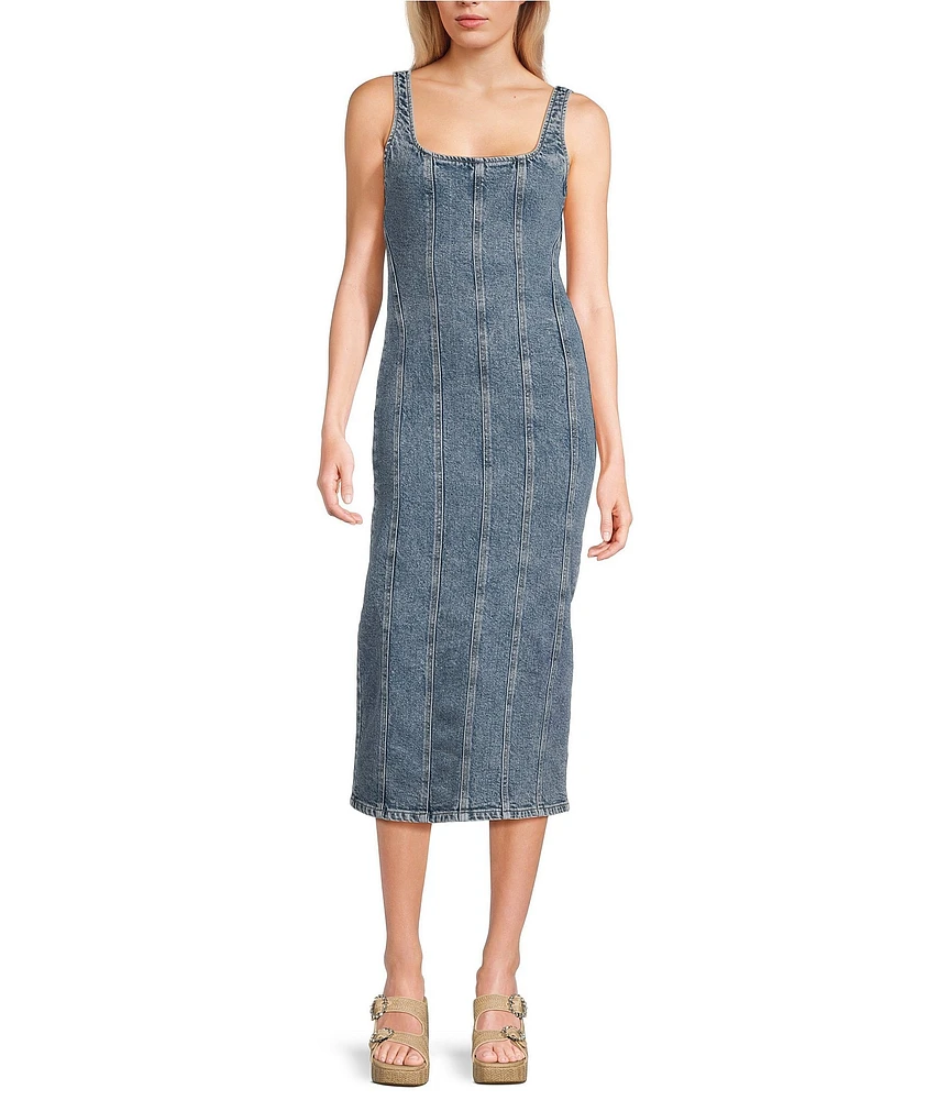 GB Denim Sleeveless Seamed Midi Dress
