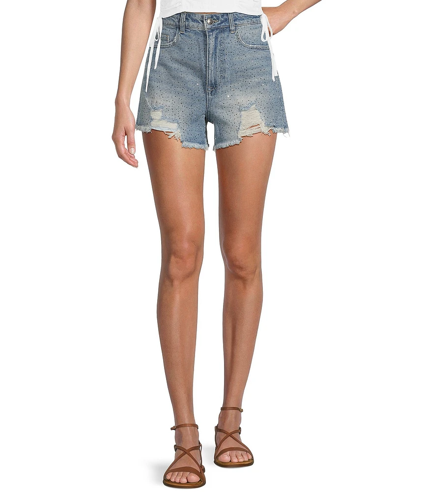 GB Denim Sparkle Stoned Frayed Shorts