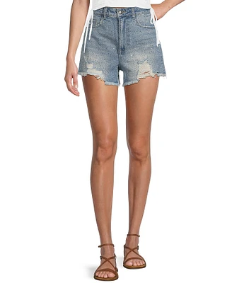 GB Denim Sparkle Stoned Frayed Shorts