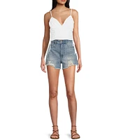 GB Denim Sparkle Stoned Frayed Shorts