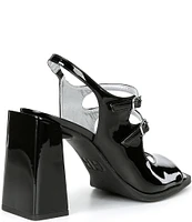 GB Double-Take Patent Double Buckle Slingback Sandals