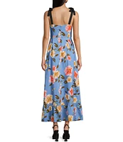 GB Floral Print Grosgrain Tie Maxi Dress