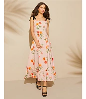 GB Floral Print Grosgrain Tie Maxi Dress