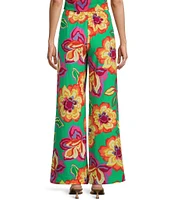 GB Coordinating Floral High Waist Linen Blend Wide Leg Pants
