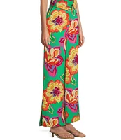 GB Coordinating Floral High Waist Linen Blend Wide Leg Pants