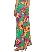 GB Coordinating Floral High Waist Linen Blend Wide Leg Pants