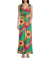 GB Coordinating Floral High Waist Linen Blend Wide Leg Pants