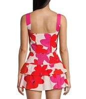 GB Floral Printed Linen Blend Coordinating Crop Top