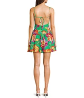 GB Floral Printed Linen Blend Drop Waist Mini Dress