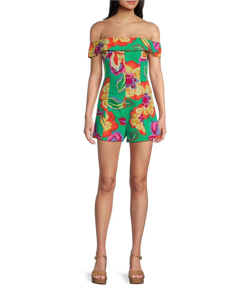GB Floral Printed Linen Blend Romper