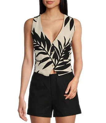 GB Leaf Floral Printed Linen Blend Vest