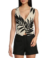 GB Leaf Floral Printed Linen Blend Vest