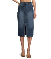 GB Front Slit Denim Midi Skirt