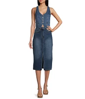 GB Front Slit Denim Midi Skirt