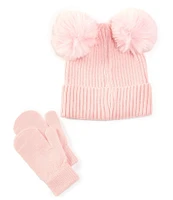 GB Girls Double Pom Beanie and Mitten Set