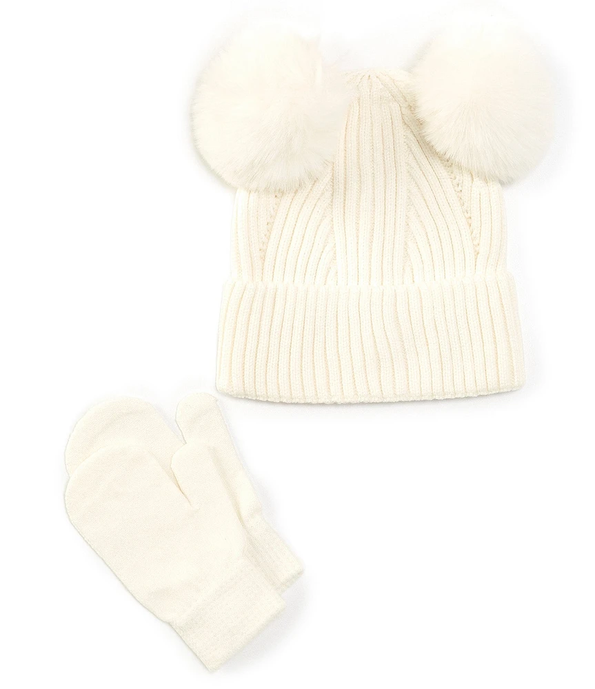 GB Girls Double Pom Beanie and Mitten Set