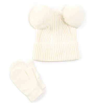 GB Girls Double Pom Beanie and Mitten Set