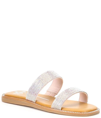 GB Girls' Stola Double Band Rhinestone Embellished Banded Slide Sandals (Toddler)