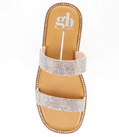 GB Girls' Stola Double Band Rhinestone Embellished Banded Slide Sandals (Toddler)