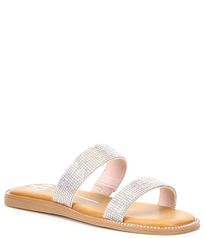 GB Girls' Stola Double Band Rhinestone Embellished Flat Sandals (Youth)