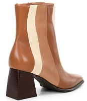 GB Holy-Grail 3 Wavy Pieced Colorblock Leather Block Heel Booties