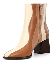 GB Holy-Grail 3 Wavy Pieced Colorblock Leather Block Heel Booties