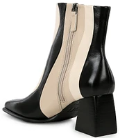 GB Holy-Grail 3 Wavy Pieced Colorblock Leather Block Heel Booties