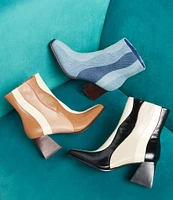 GB Holy-Grail 3 Wavy Pieced Colorblock Leather Block Heel Booties